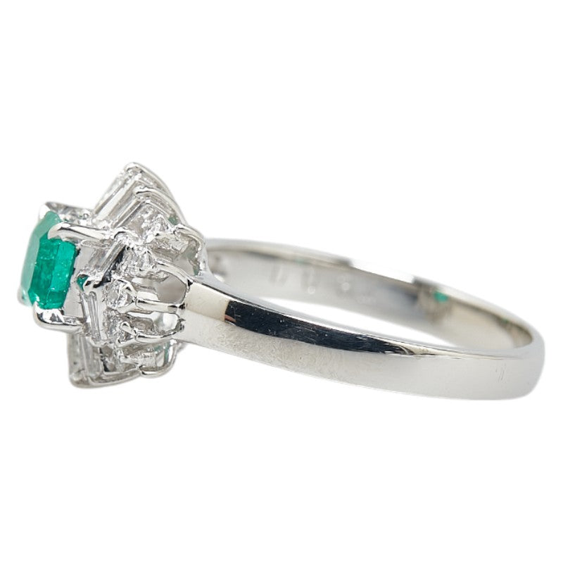 Pt900 Platinum Emerald 0.47ct Diamond 0.34ct Ring in Excellent Condition