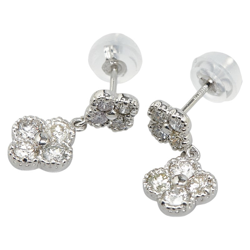 Pt900 Platinum Diamond Clover Stud Earrings in Great Condition