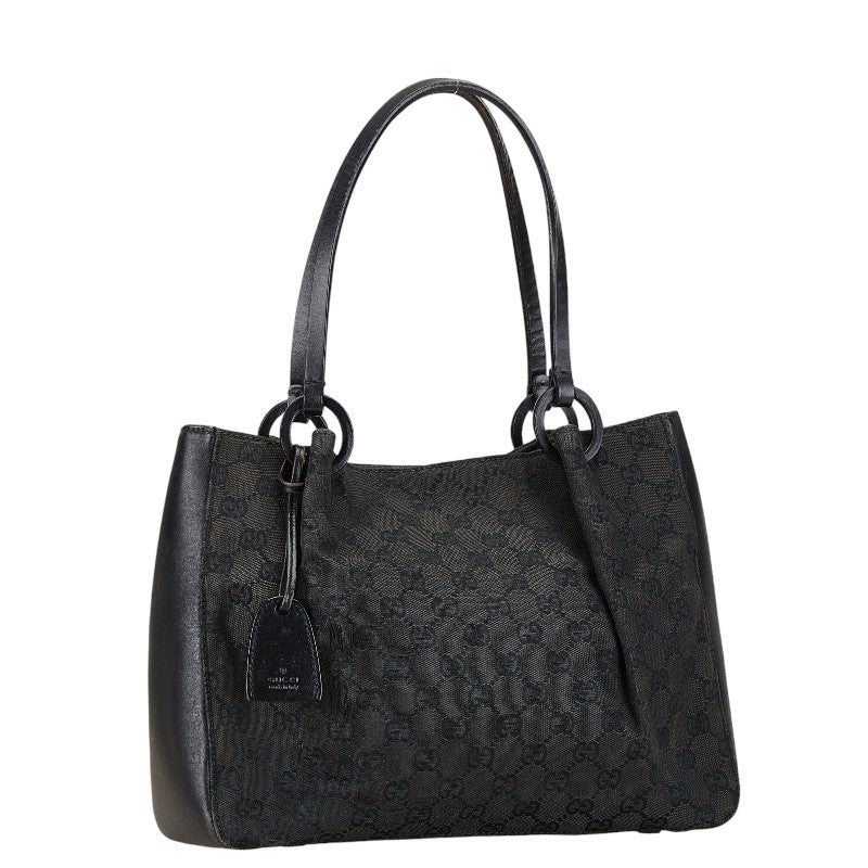 Gucci GG Canvas Leather Tote Shoulder Bag Black