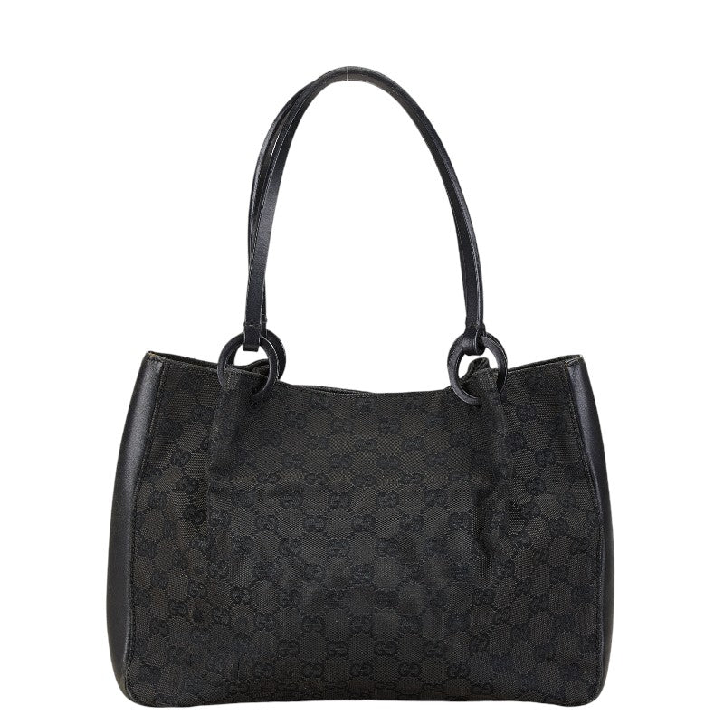 Gucci GG Canvas Leather Tote Shoulder Bag Black