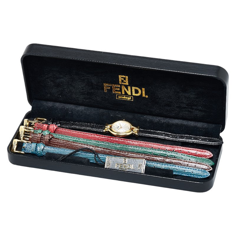 Fendi Chameleon Quartz Watch 640L Stainless Steel Leather 5 Color Changeable Belts in Very Good Condition