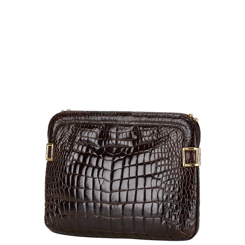 Chloe Crocodile Chain Shoulder Bag Brown