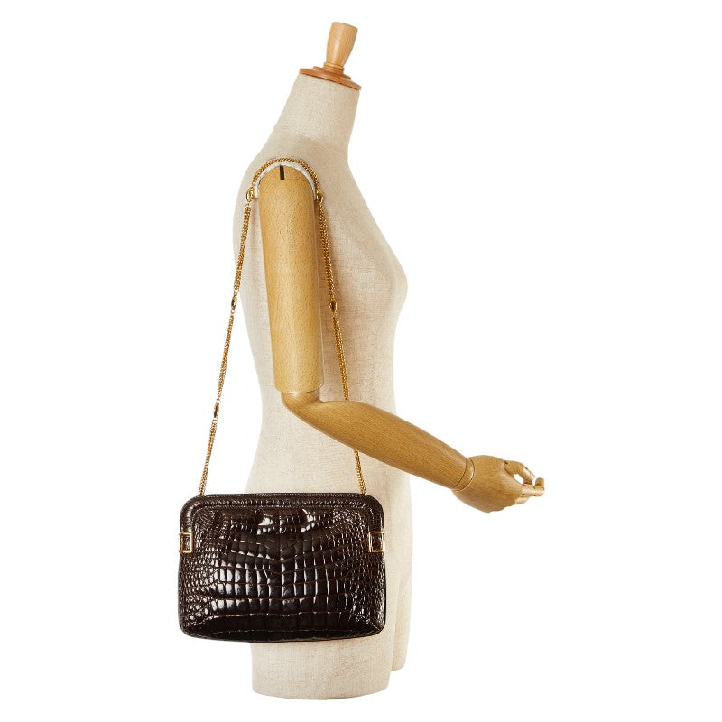 Chloe Crocodile Chain Shoulder Bag Brown