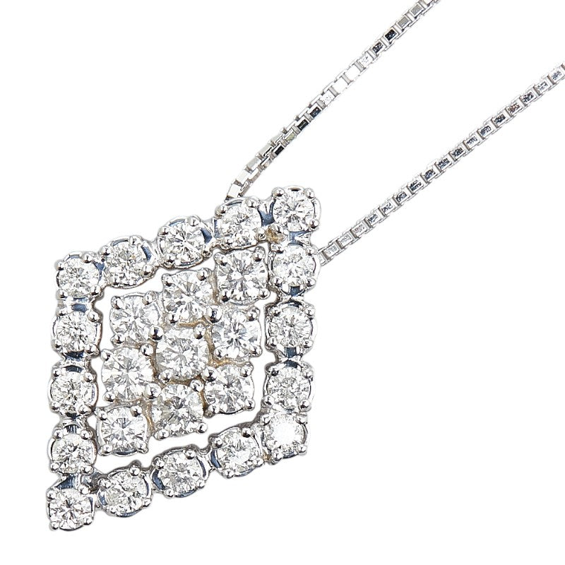 K18WG White Gold Diamond Pendant Necklace in Great Condition