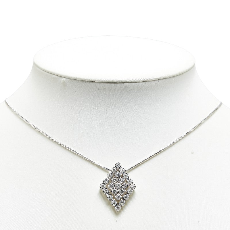 K18WG White Gold Diamond Pendant Necklace in Great Condition