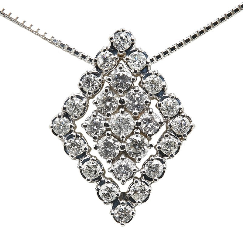 K18WG White Gold Diamond Pendant Necklace in Great Condition