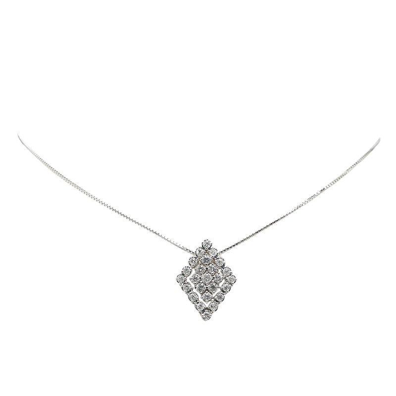 K18WG White Gold Diamond Pendant Necklace in Great Condition