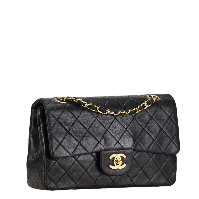 Chanel Matelasse Coco Mark Chain Shoulder Bag Black Lambskin in Very Good Condition