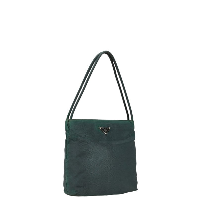 Prada Nylon Triangle Logo Plate Handbag Tote Green in Very Good Condition