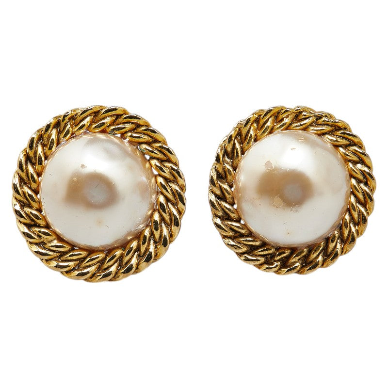 Chanel Gold White Plated Pearl Earrings in Very Good Condition