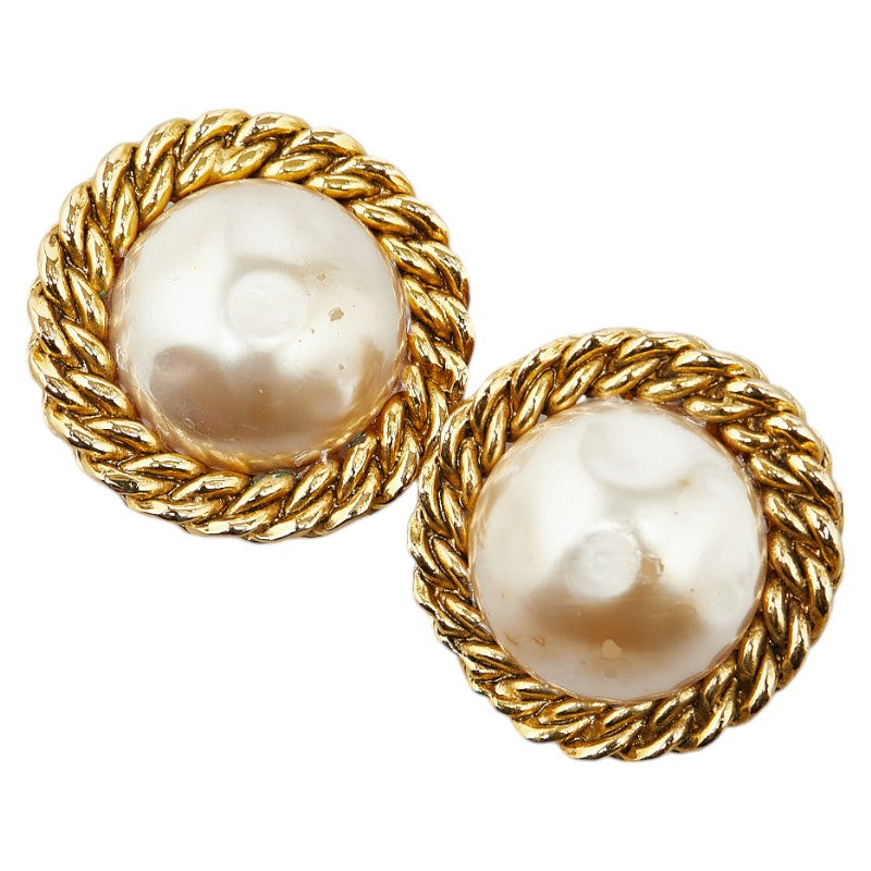 Chanel Gold White Plated Pearl Earrings in Very Good Condition