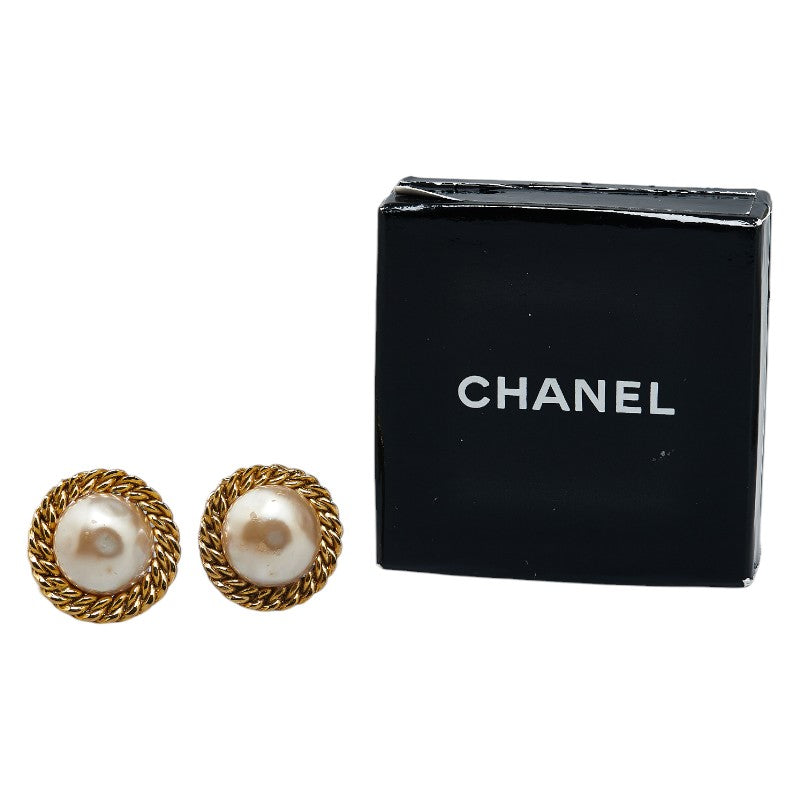 Chanel Gold White Plated Pearl Earrings in Very Good Condition