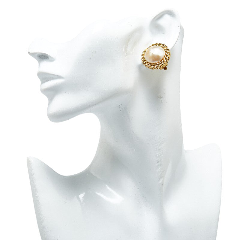 Chanel Gold White Plated Pearl Earrings in Very Good Condition