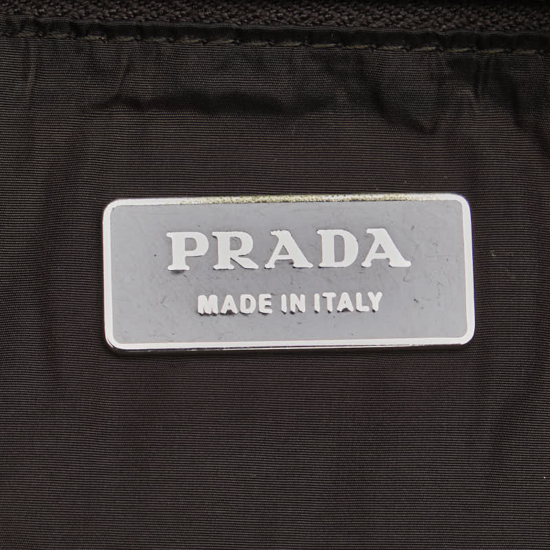 Prada Canvas Leather Triangle Logo Plate Shoulder Bag in Very Good Condition