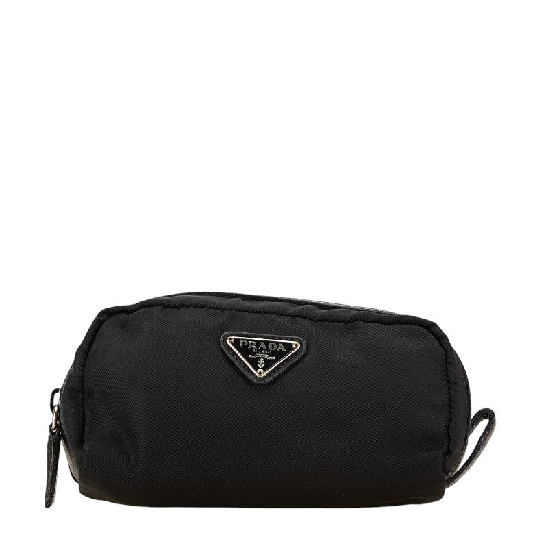 Prada Nylon Leather Triangle Logo Pouch in Very Good Condition