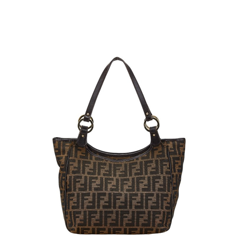 Fendi Zucca Canvas Leather Handbag Brown