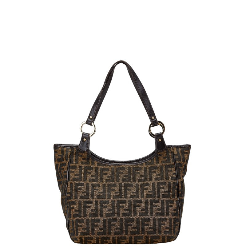 Fendi Zucca Canvas Leather Handbag Brown