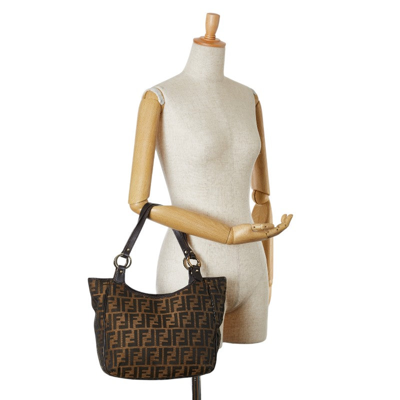 Fendi Zucca Canvas Leather Handbag Brown