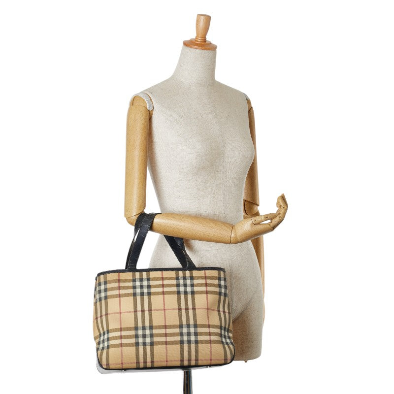 Burberry Nova Check Canvas Leather Handbag Beige Black