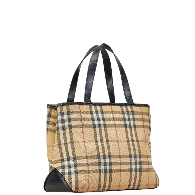 Burberry Nova Check Canvas Leather Handbag Beige Black in Very Good Condition