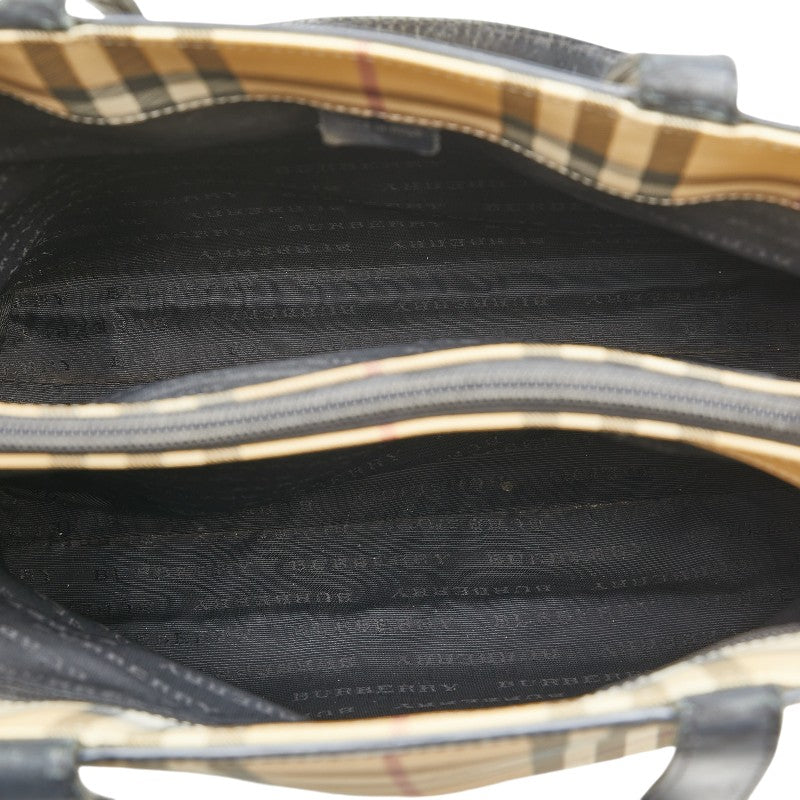 Burberry Nova Check Canvas Leather Handbag Beige Black