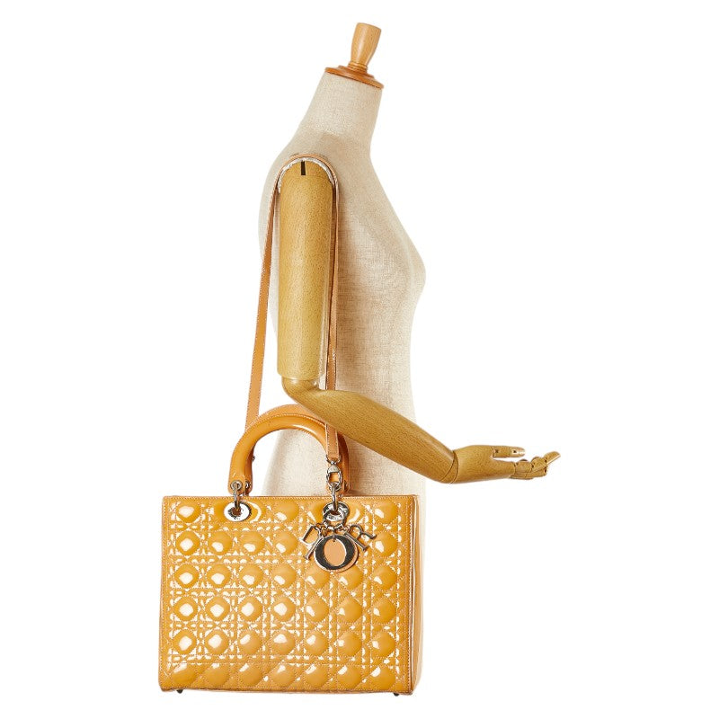 Dior Lady Dior Patent Leather Handbag Yellow