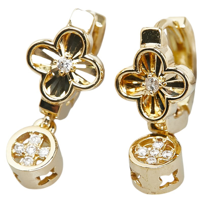 K18YG Yellow Gold Diamond Clover Motif Earrings in Great Condition