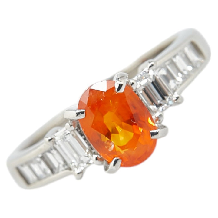 Pt900 Platinum Orange Sapphire 1.70ct Diamond 0.674ct Ring in Excellent Condition