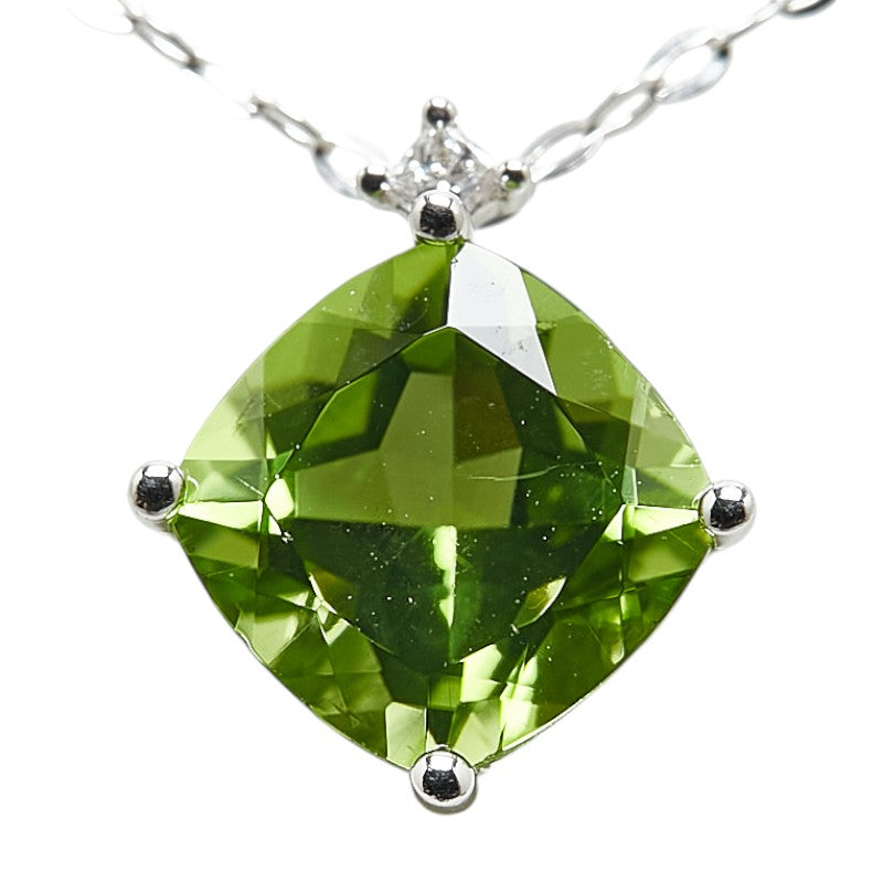 K18WG White Gold Peridot 2.00ct Diamond 0.02ct Pendant Necklace in Great Condition