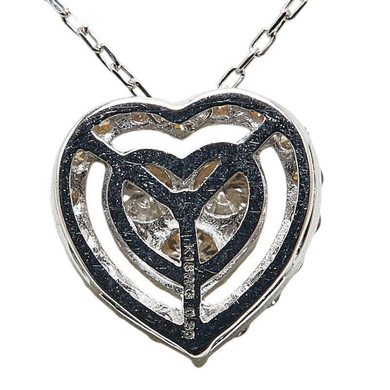 K18WG White Gold Diamond Heart Pendant Necklace in Great Condition