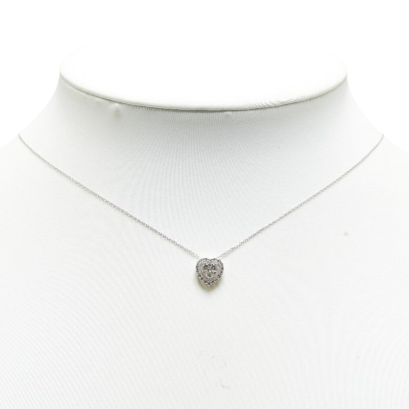 K18WG White Gold Diamond Heart Pendant Necklace in Great Condition