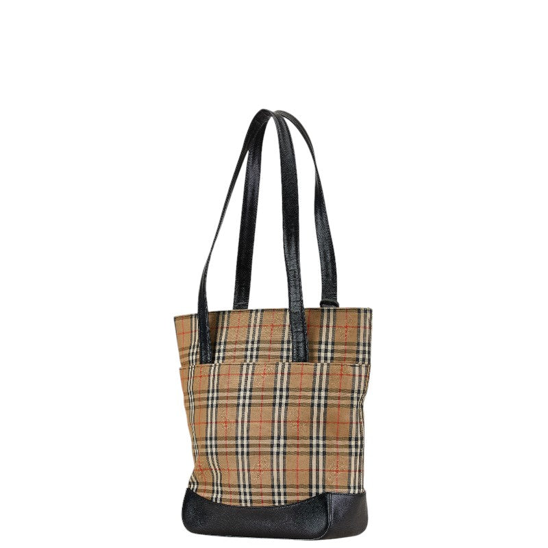 Burberry Nova Check Shadow Horse Canvas Leather Tote Bag