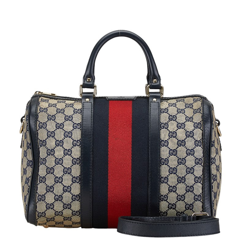 Gucci GG Canvas Boston Bag 2WAY Navy in Very Good Condition