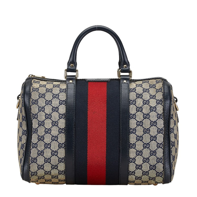 Gucci GG Canvas Boston Bag 2WAY Navy in Very Good Condition