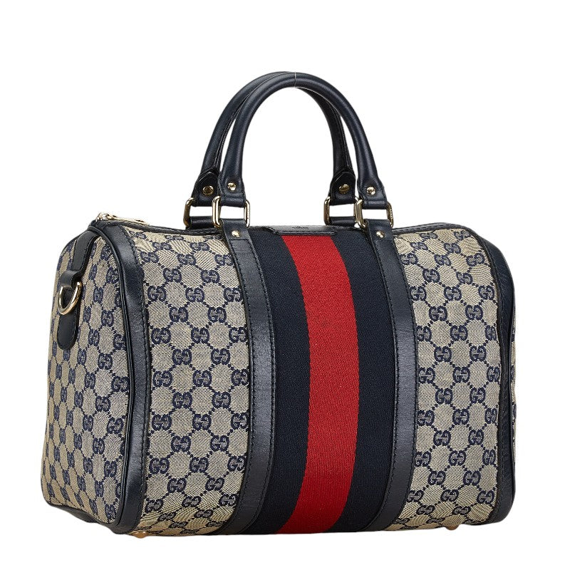 Gucci GG Canvas Boston Bag 2WAY Navy in Very Good Condition