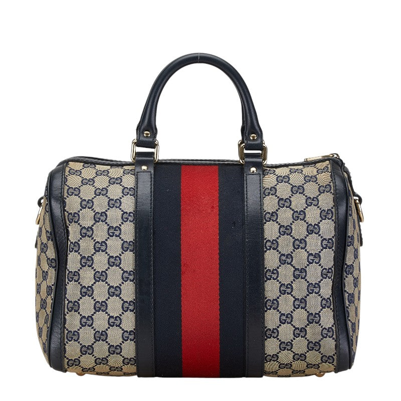 Gucci GG Canvas Boston Bag 2WAY Navy in Very Good Condition