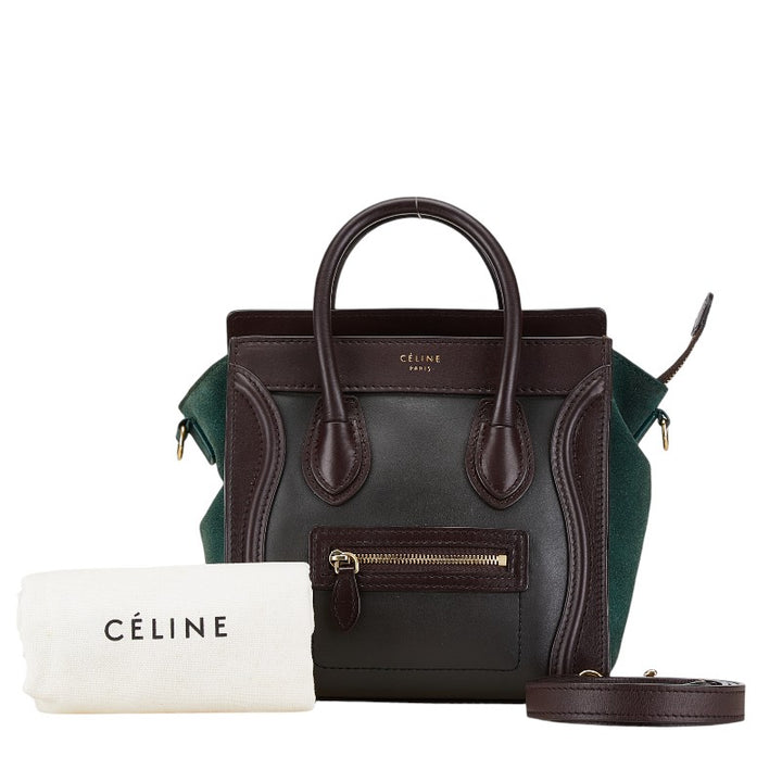 Celine Luggage Nano Leather Suede Handbag