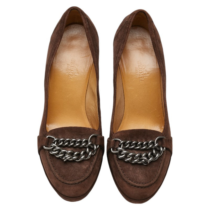 Hermes Suede Pumps Brown Silver