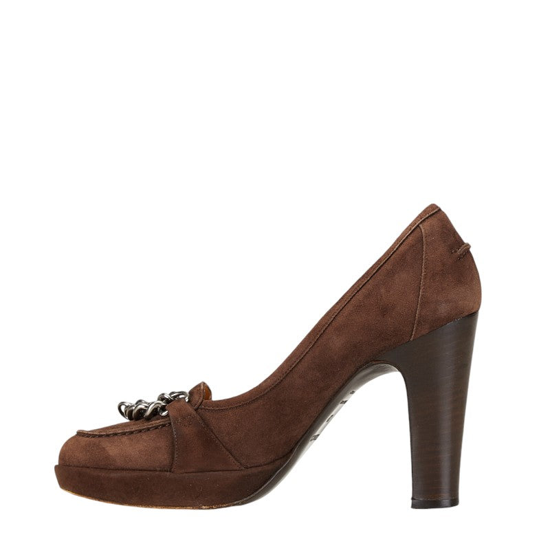 Hermes Suede Pumps Brown Silver