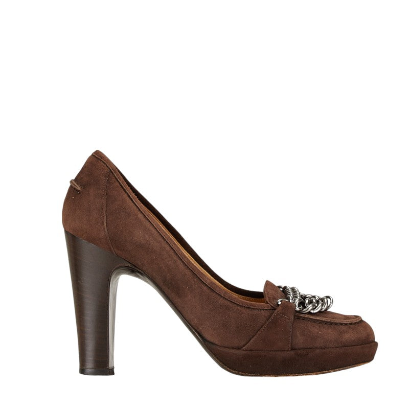 Hermes Suede Pumps Brown Silver