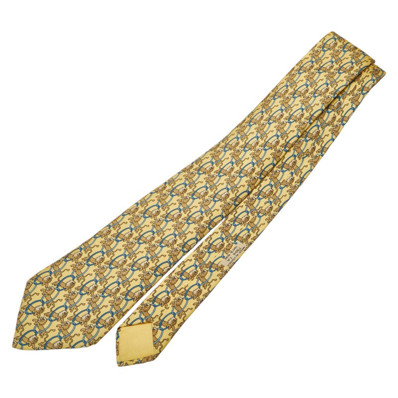 Hermes Animal Print Silk Tie Yellow