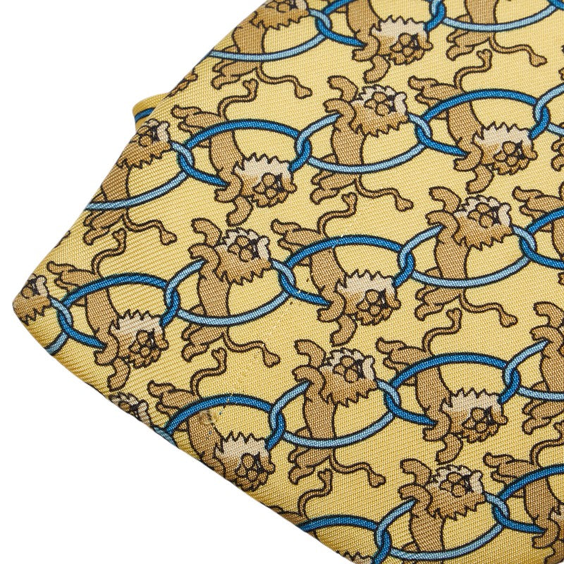 Hermes Animal Print Silk Tie Yellow