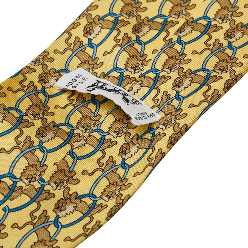 Hermes Animal Print Silk Tie Yellow