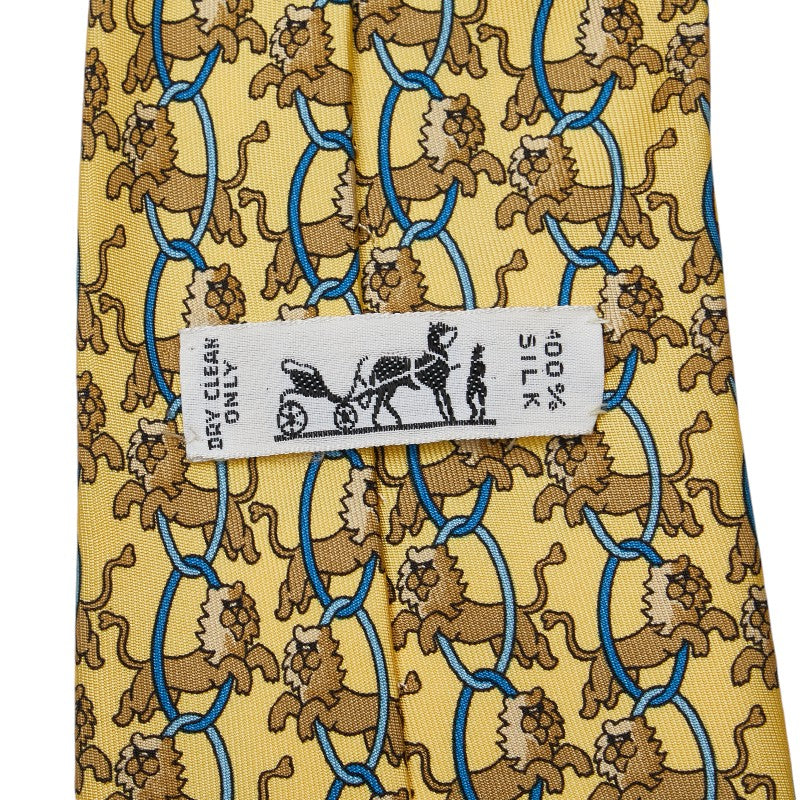 Hermes Animal Print Silk Tie Yellow