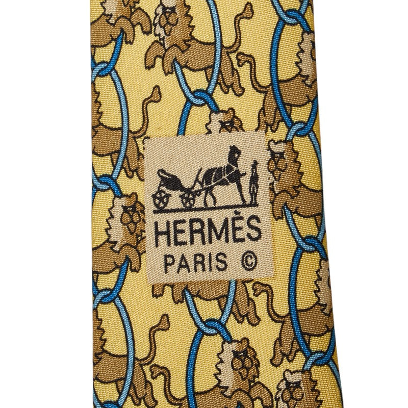 Hermes Animal Print Silk Tie Yellow