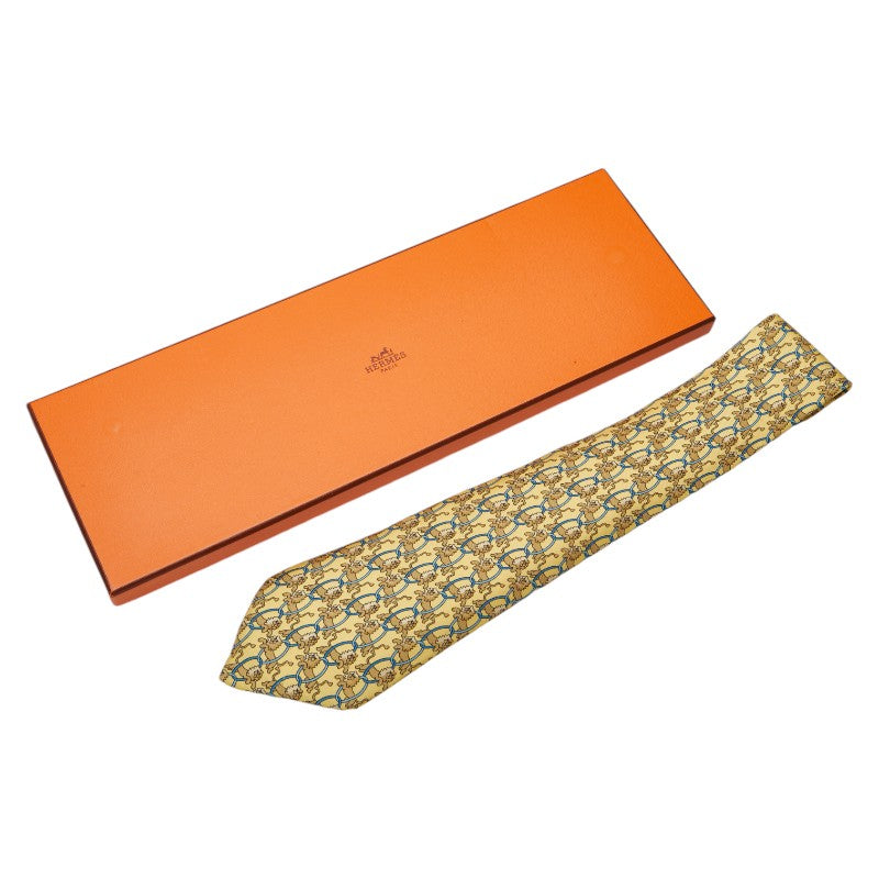 Hermes Animal Print Silk Tie Yellow