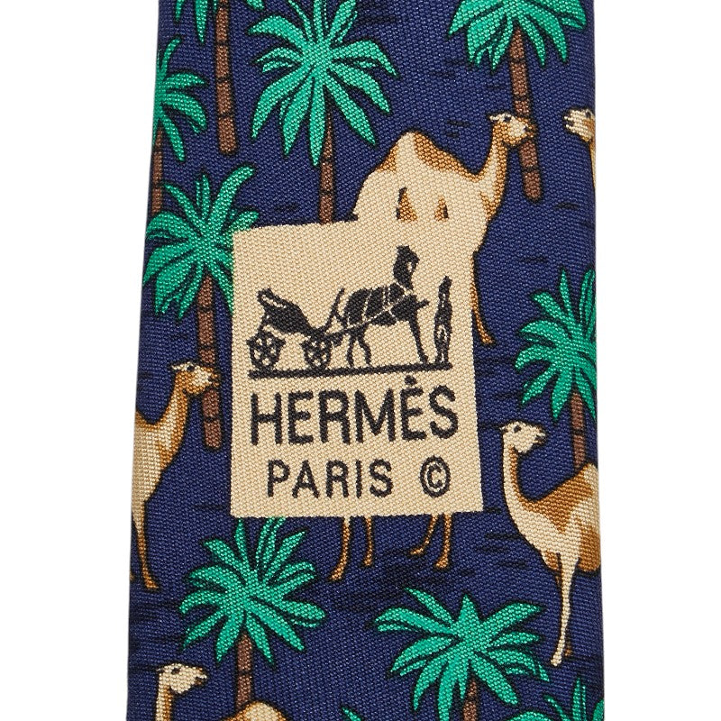 Hermes Silk Patterned Tie Navy Multicolor