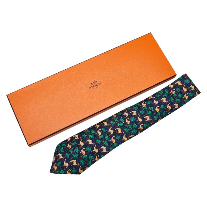 Hermes Silk Patterned Tie Navy Multicolor