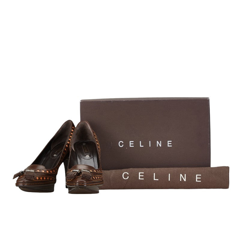 Celine Triomphe Leather Tassel Pumps