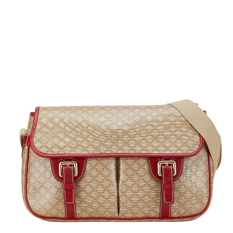 Celine Triomphe Shoulder Bag Beige Red PVC Leather in Very Good Condition